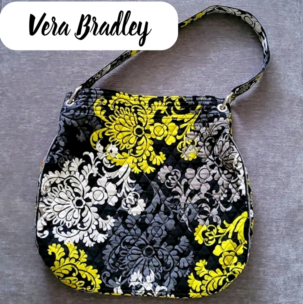 Vera Bradley Quilted Tote Bag Black Yellow & Grey Paisley Boho Chic Style NWOT